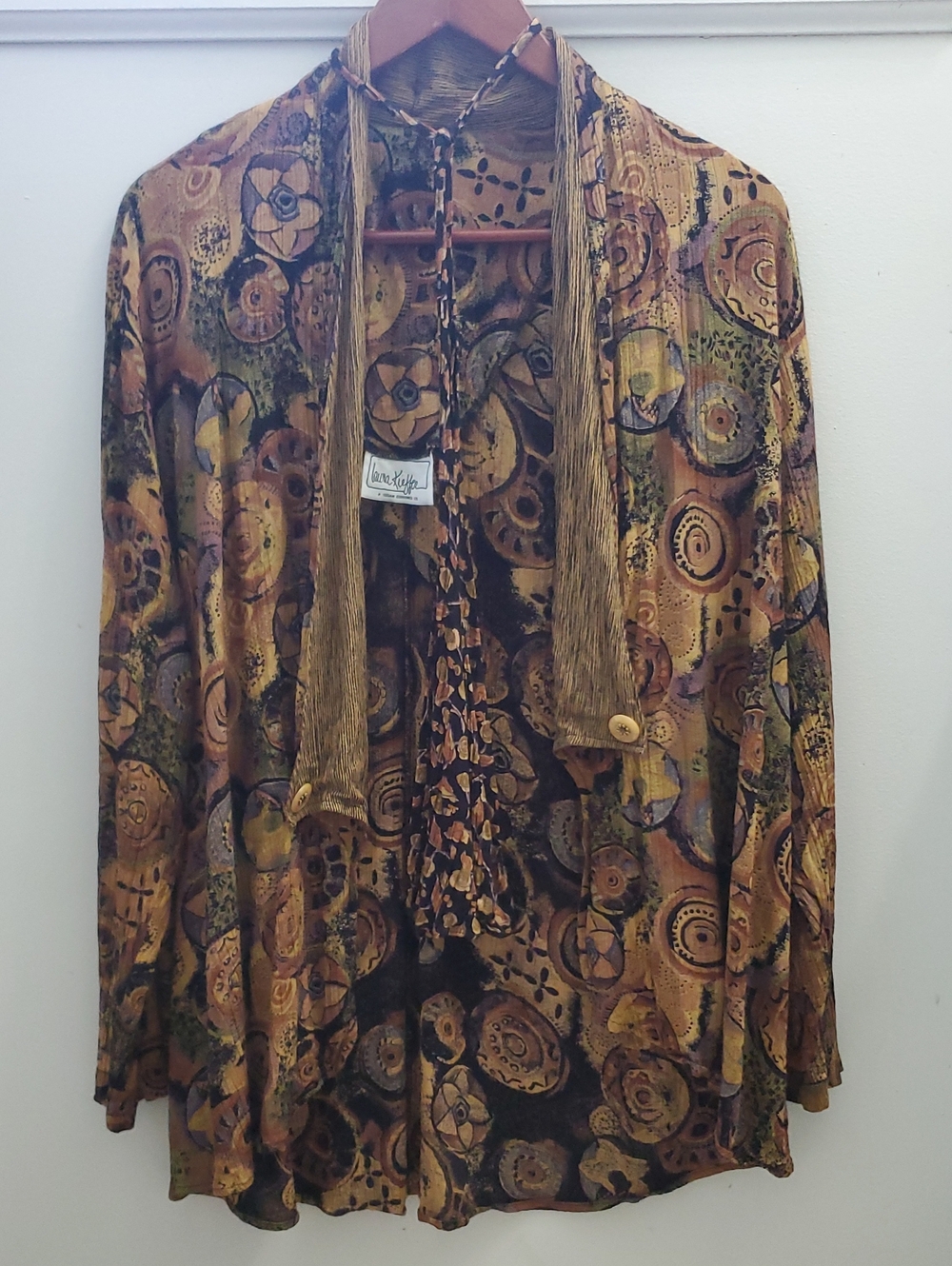 Vintage Laura Kieffer Artsy Crinkle Open Front Blouse / Cardigan Size Medium
